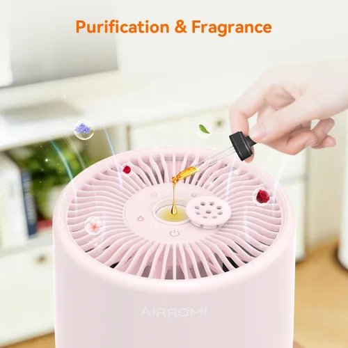Miniatura 4 de AIRROMI Purificador de aire para mascotas para alergias en el hogar, hasta 660 pies cuadrados, filtro de carbón activado desodorizante HEPA, con Rosa