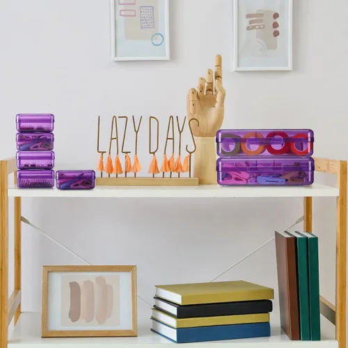 Miniatura 5 de Fainne Paquete de 24 Cajas de Lápices para la Escuela de Plástico Transparente Caja Grande de Crayones de Plástico a Granel Apilable Organizador