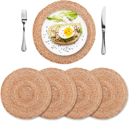 Miniatura 12 de Eco Crave - Juego de 2 manteles individuales redondos tejidos de yute, natural, 33 cm, estilo boho, rústico, de granja, tejido a mano