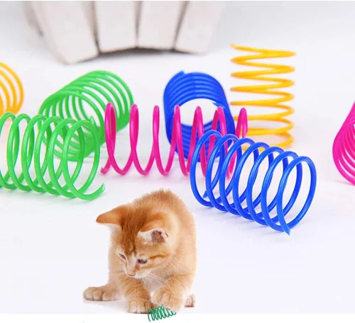 Miniatura 4 de ISMARTEN Paquete de 120 juguetes de primavera para gatos, colorido juguete interactivo para gatos, resortes helicoidales de plástico, juguete