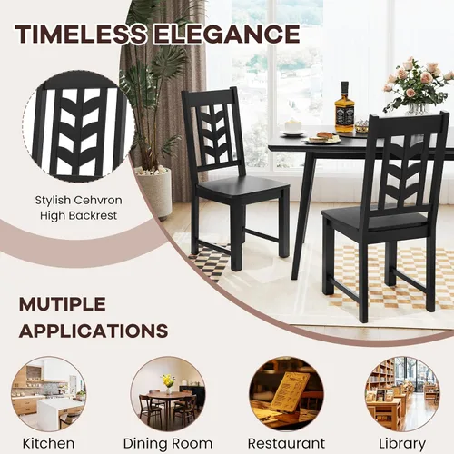 Miniatura 5 de NAFORT Juego de 2 sillas de comedor negras de madera maciza de goma con almohadillas antideslizantes, carga máxima de 430 libras, asiento de granja