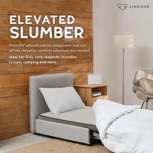 Miniatura 4 de Lincove Colchón de espuma prémium de 5 pulgadas de grosor con funda de tela duradera, mide 30 x 74 pulgadas, ideal para caravana, cuna, dormitorio