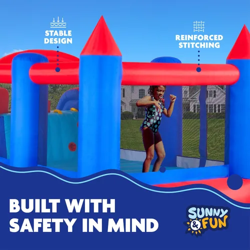 Miniatura 2 de Sunny & Fun Castillo hinchable inflable con doble tobogán – Resistente para la diversión al aire libre – Pared de escalada, toboganes, casa