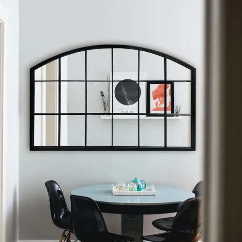 Miniatura 9 de WAMIRRO Espejo de pared de rejilla negra, espejo de ventana ancha negro, espejo de pared arqueado de granja, espejo de repisa para chimenea, Black-2