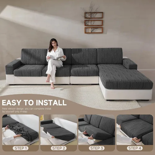 Miniatura 7 de QIANMEW Fundas de cojín para sofá, súper elásticas y lavables para asientos modulares y en forma de L, protector de muebles apto para mascotas