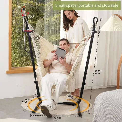 Miniatura 4 de Hamaca con soporte incluido con soporte para teléfono, silla doble colgante, macramé, estilo boho, hecha a mano, columpio ajustable para interiores