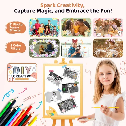Miniatura 4 de Cámara de impresión instantánea para niños, regalos de cumpleaños para niñas y niños de 3 a 12 años, cámara de video 1080P para niños, ideas