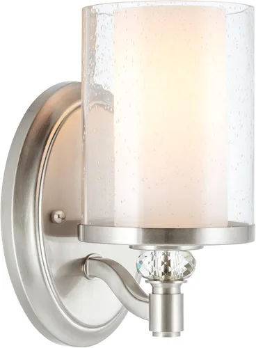 Kira Home Victoria - Lámpara de pared moderna de cristal de 10 pulgadas, doble cristal plateado con vidrio sembrado y esmerilado, acabado de níquel
