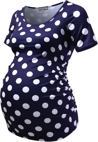 Miniatura 35 de GINKANA Blusas de maternidad de manga corta, diseño floral, fruncido, casual, para mamá, para embarazo