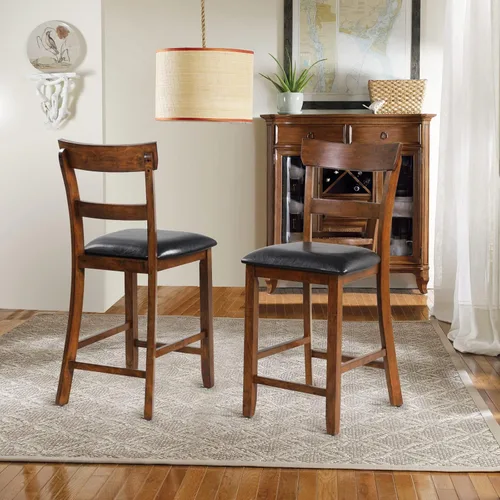 Miniatura 8 de NAFORT Juego de 2 taburetes de bar de altura de mostrador, sillas de comedor altas de madera maciza de 25.5 pulgadas con cojín, taburetes