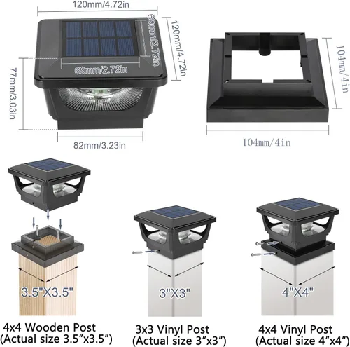 Miniatura 2 de Luces solares para postes de metal de 3 x 3 pulgadas y valla de vinilo de madera de 4 x 4, paquete de 2 – IP65 impermeable, brillante 120 lúmenes
