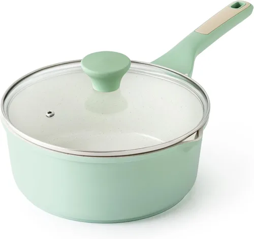 Miniatura 16 de SENSARTE Cacerola antiadherente con tapa, olla pequeña de 1.5 cuartos con revestimiento de granito suizo, mango que se mantiene fresco, olla Gris