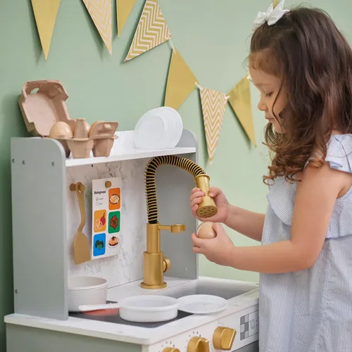 Miniatura 3 de Teamson Kids Little Chef Memphis - Juego de cocina de madera para niños pequeños con 16 accesorios, juego de cocina realista con horno microondas