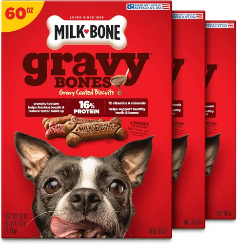 Miniatura 10 de Milk-Bone Gravy Bones - Golosinas para perros con 4 sabrosos sabores de carne recubiertos en salsa, 7 libras
