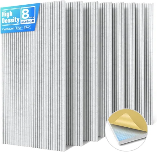 Paquete de 8 paneles acústicos grandes que absorben el sonido con autoadhesivo, 47.2 x 23.6 x 0.36 pulgadas, paneles de espuma a prueba de sonido de