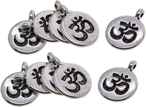 Miniatura 9 de Fityle - 30 dijes de plata tibetana de filigrana para yoga, flor de loto, DIY, para hacer joyas, OM, Plata, no disponible
