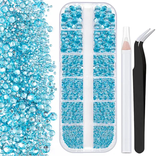 Miniatura 18 de Dos paquetes de diamantes de imitación de parte trasera plana, 4520 piezas, diamantes de imitación coloridos para uñas, multicolor + AB + gemas