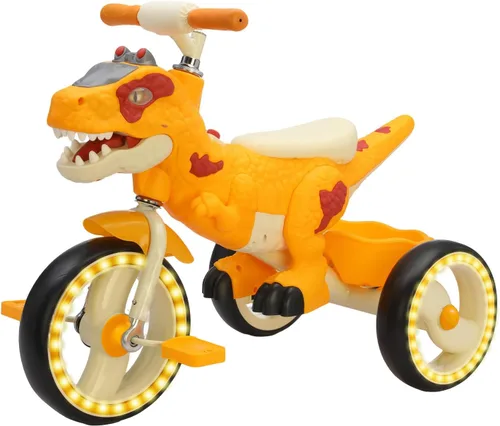 Miniatura 8 de Triciclo de dinosaurio para niños, triciclo para niños pequeños, rueda grande con música, cesta de almacenamiento, bicicleta para niños preescolares