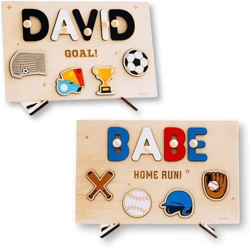 Miniatura 10 de Rompecabezas deportivo Montessori con nombre de fútbol, tablero deportivo para niños pequeños, decoración de guardería, fiesta temática de fútbol