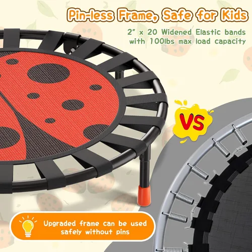 Miniatura 5 de Premium 3FT Foldable Toddler Trampoline for Kids Ages 3-6, 36 Inch ASTM Certified Mini Trampoline with Adjustable Handle, 100 lbs Capacity, Quiet