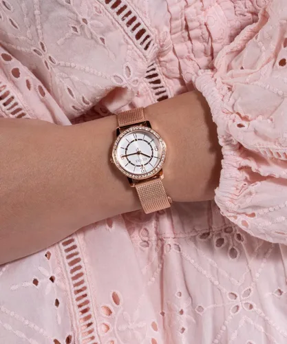 Miniatura 2 de GUESS Reloj para mujer de 1.102 in - Pulsera de tono dorado con esfera blanca y caja dorada