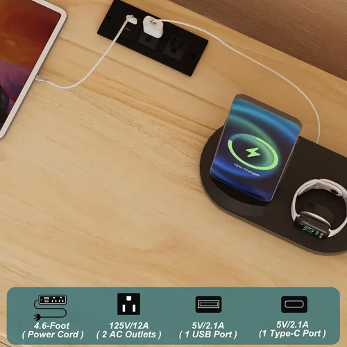 Miniatura 5 de Soporte para tocadiscos, gabinete de almacenamiento de discos de 39 pulgadas con estación de carga y puertos USB, soporte para tocadiscos