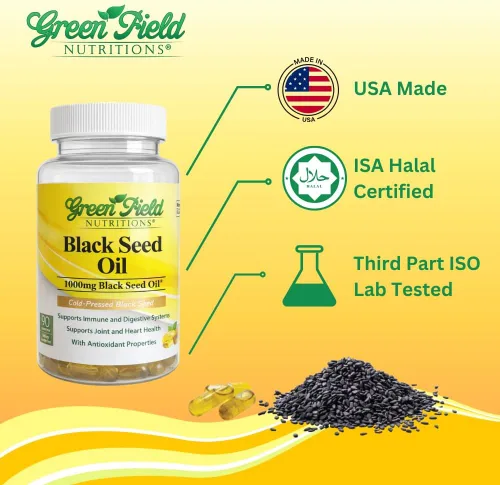 Miniatura 3 de Greenfield Nutritions - Aceite de semilla negra halal (Nigella Sativa), apoya el sistema inmunológico, el sistema digestivo y la salud