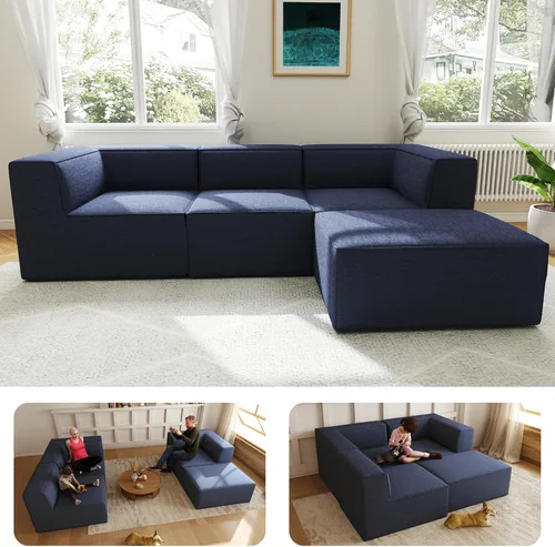Miniatura 18 de Sofá Seccional Comprimido de 106" Sofás Modulares en Forma de L con Chaise, Espuma de Alta Densidad Sin Ensamblaje Requerido, 4 Piezas