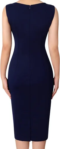 Miniatura 5 de VFSHOW - Vestido tipo tubo con cremallera frontal para mujer, para el trabajo, oficina, negocios, fiesta o cóctel