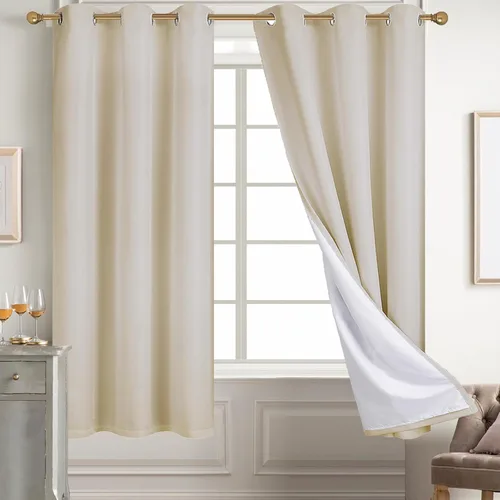 Miniatura 68 de Diraysid Cortinas 100% opacas de lino beige para dormitorio, con ojales, aislamiento térmico, cortinas de oscurecimiento de habitación