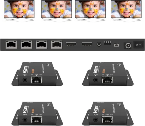 Miniatura 2 de Divisor extensor HDMI 1x4 4K sobre Cat6 70m/230ft POC con 4 receptores IR Control EDID HDMI sobre Ethernet Splitter