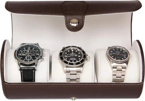 Miniatura 4 de Case Elegance - Caja de viaje de cuero vegano para reloj, Marrón