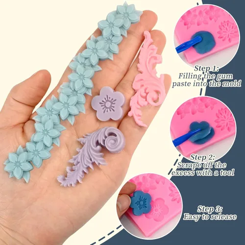 Miniatura 6 de 4 moldes de silicona barrocos, moldes de encaje con borde de desplazamiento, moldes de filigrana de silicona para fondant de chocolate, dulces