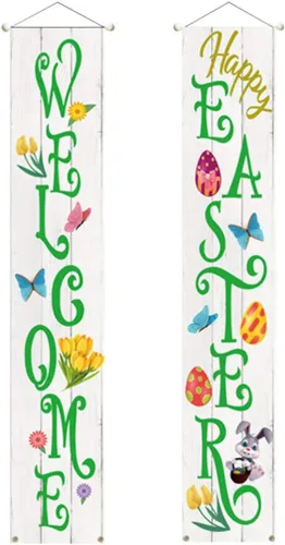 Letrero de fiesta de Pascua para decoración de Pascua, cartel de bienvenida para puerta delantera, para colgar en interiores y exteriores, para
