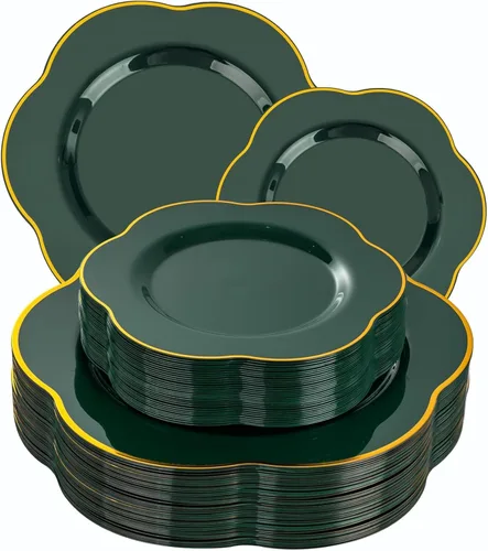 Miniatura 25 de Liacere 100 piezas de platos cuadrados de plástico blanco - 50 piezas de platos de cena resistentes de 9.5 pulgadas y 50 piezas de platos de postre