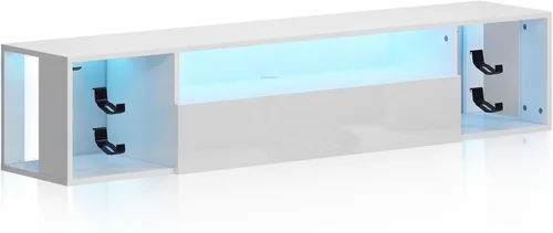 Miniatura 9 de soges Soporte de TV flotante con luces LED, estante de televisión para TV de 43 pulgadas, consola multimedia montada en la pared con ganchos