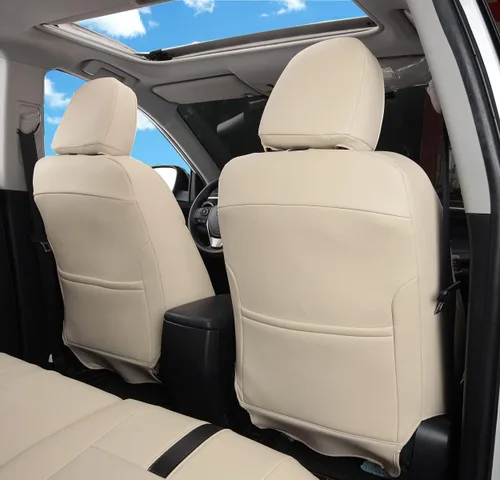Miniatura 2 de Fundas de asiento RAV4 de ajuste personalizado, piel sintética impermeable para Toyota RAV4 2013-2018 (beige)