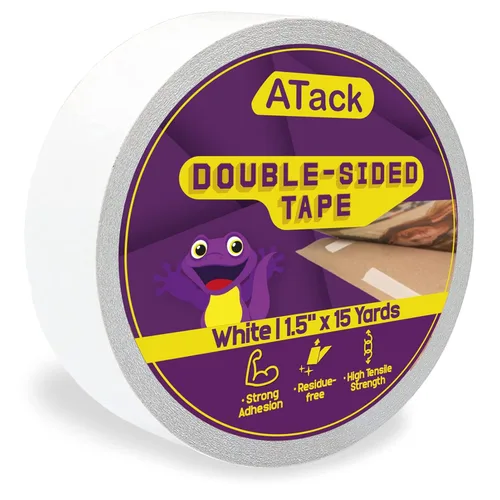 Miniatura 12 de ATack Cinta de doble cara blanca, 2 pulgadas x 10 yardas, cinta de tela de pared autoadhesiva de doble cara resistente para plantillas de madera