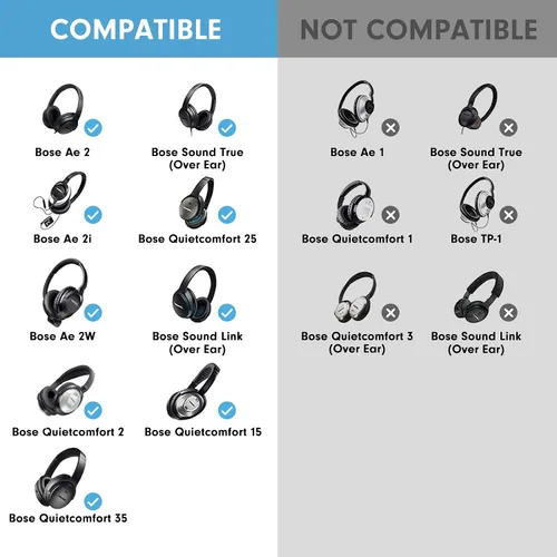 Miniatura 2 de Almohadillas de repuesto profesionales para auriculares Bose QuietComfort 35 QC15 QC25 QC2 QC35/Ae2 Ae2i Ae2w SoundTrue y SoundLink sobre la Plateado