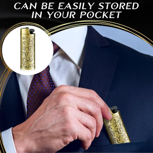 Miniatura 3 de Threlaco Paquete de 2 fundas de metal vintage para encendedor, con grabado arábigo vintage, funda protectora reutilizable, regalo ideal para padre