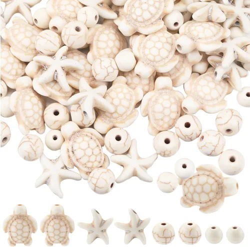 Miniatura 14 de SUNNYCLUE 1 caja de 160 cuentas de tortuga de estrella de mar a granel tortuga sintética turquesa océano animal colorido tortugas cuentas para hacer
