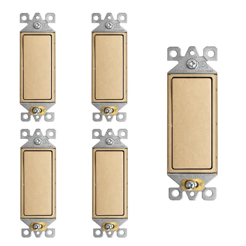 Miniatura 15 de ELEGRP Interruptor de luz decorativo de un solo polo con placa sin tornillos, 15 A 120-277 V, reemplazo del interruptor basculante de paleta