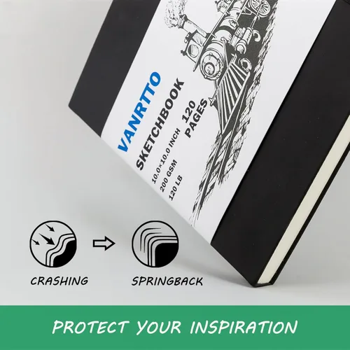 Miniatura 4 de Cuaderno de bocetos de tapa dura, cuaderno cuadrado con papel de dibujo grueso de 120LB/200GSM, bloc de bocetos de 120 páginas/60 hojas