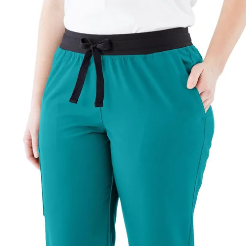 Miniatura 61 de ave. Varick - Pantalón médico de tiro medio para mujer, pierna recta, seis bolsillos, color azul caribeño, talla S