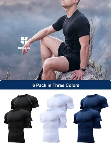 Miniatura 5 de HOPLYNN 6 Pack Compression Shirts Men Short Sleeve Rash Guard Base Layer Athletic Undershirt Gear Workout T-Shirt