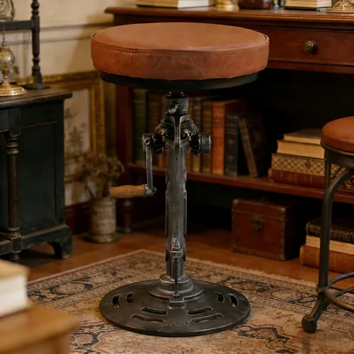 Miniatura 7 de LOKKHAN Taburete de bar industrial vintage estilo steampunk americano, estilo retro, base de hierro fundido giratoria, parte superior de cuero