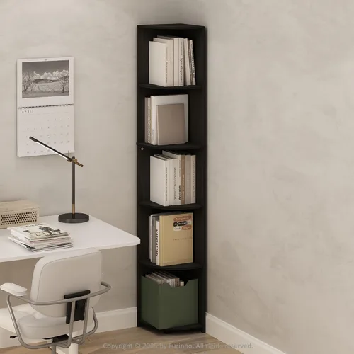 Miniatura 22 de Furinno ECON - Estantería apilable 2 en 1, estantería esquinera de 4 niveles con estante de exhibición, 16.1 x 16.1 x 49.1 pulgadas, para sala
