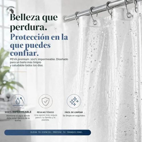 Miniatura 3 de EHZNZIE Forro de cortina de ducha de PEVA ligero, forro de ducha de 72 x 72 pulgadas, impermeable, sin olor químico con 12 ojales de metal a prueba