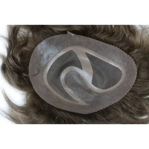 Miniatura 8 de Voloria Encaje francés de cabello humano real con piel fina PU para hombre Stock Toupee Hair Pieces #18
