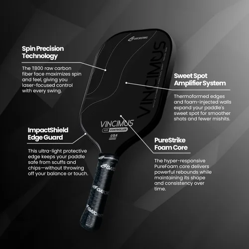 Miniatura 4 de GATORSTRIKE Vincimus Air Controller T600 - Paleta de pickleball T600 de fibra de carbono con núcleo de panal de polipropileno mejorado de 0.630 in